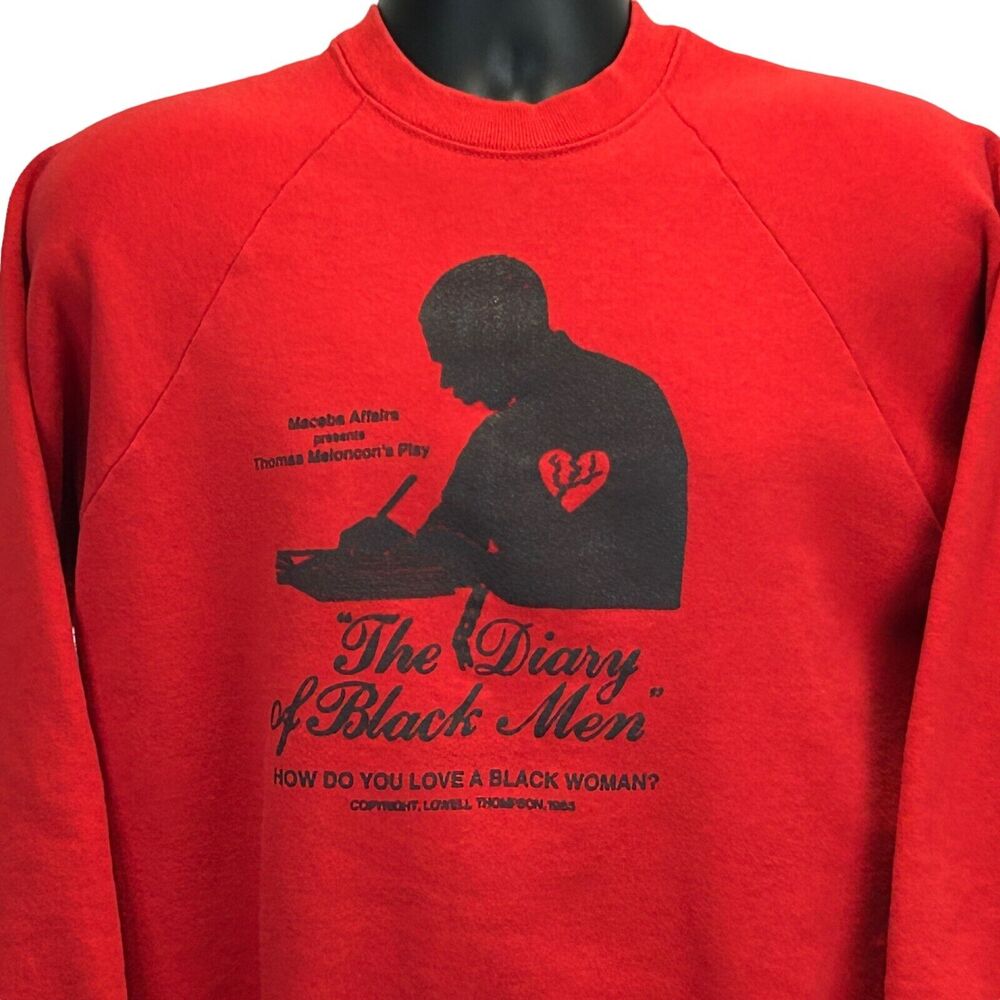 Vintage 80s The Diary of Black Men Sweatshirt Red African American USA M Medium